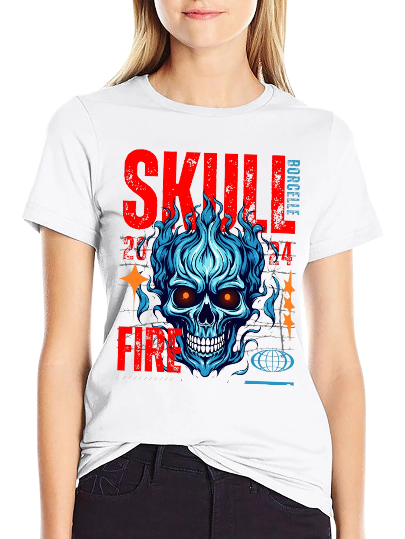 Skull Fire Graphic Print T-Shirt