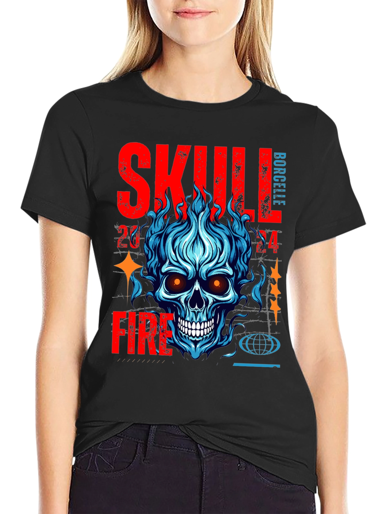 Skull Fire Graphic Print T-Shirt