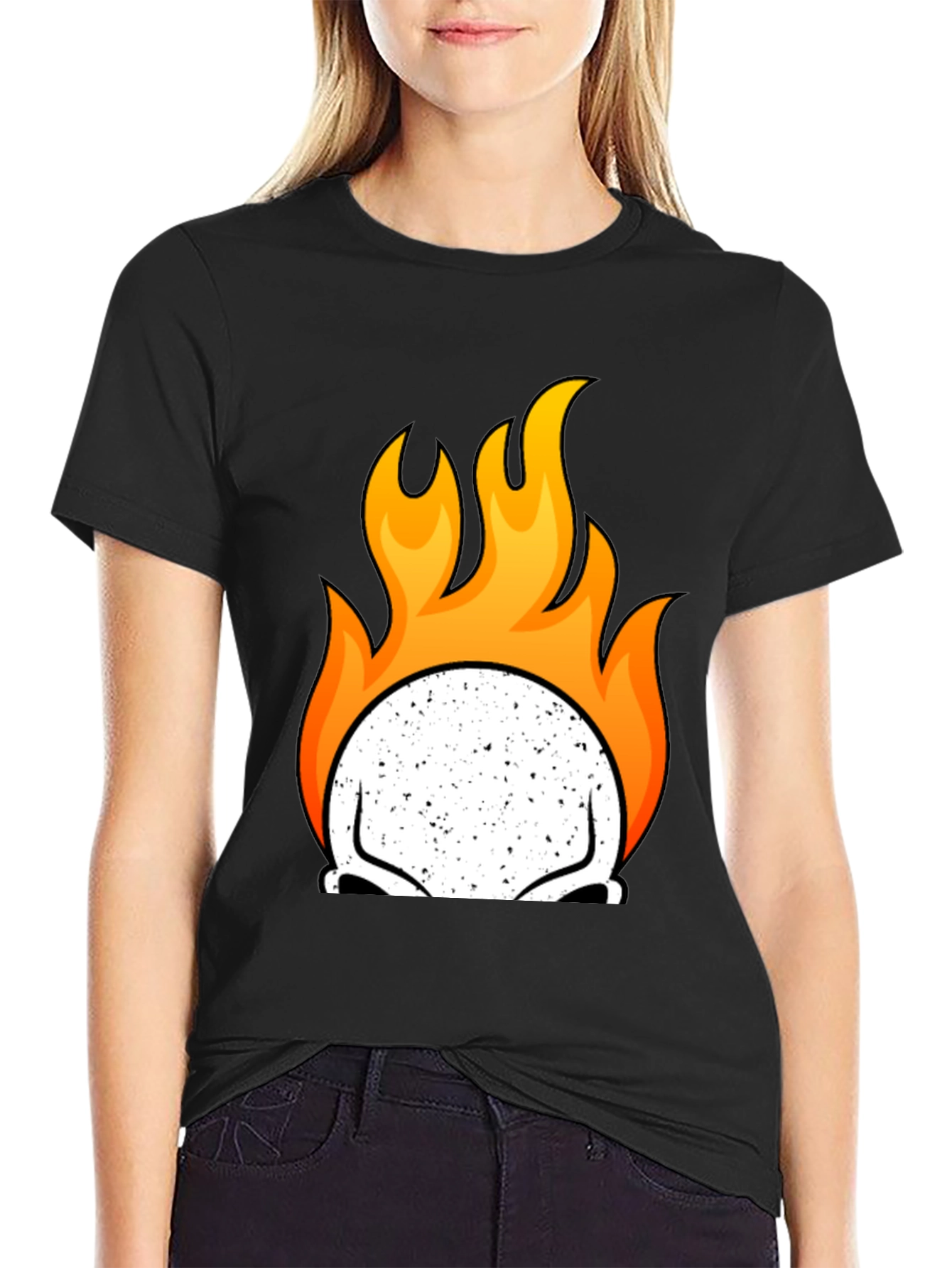 Flaming Skull Graphic Tee - Mens Black T-Shirt