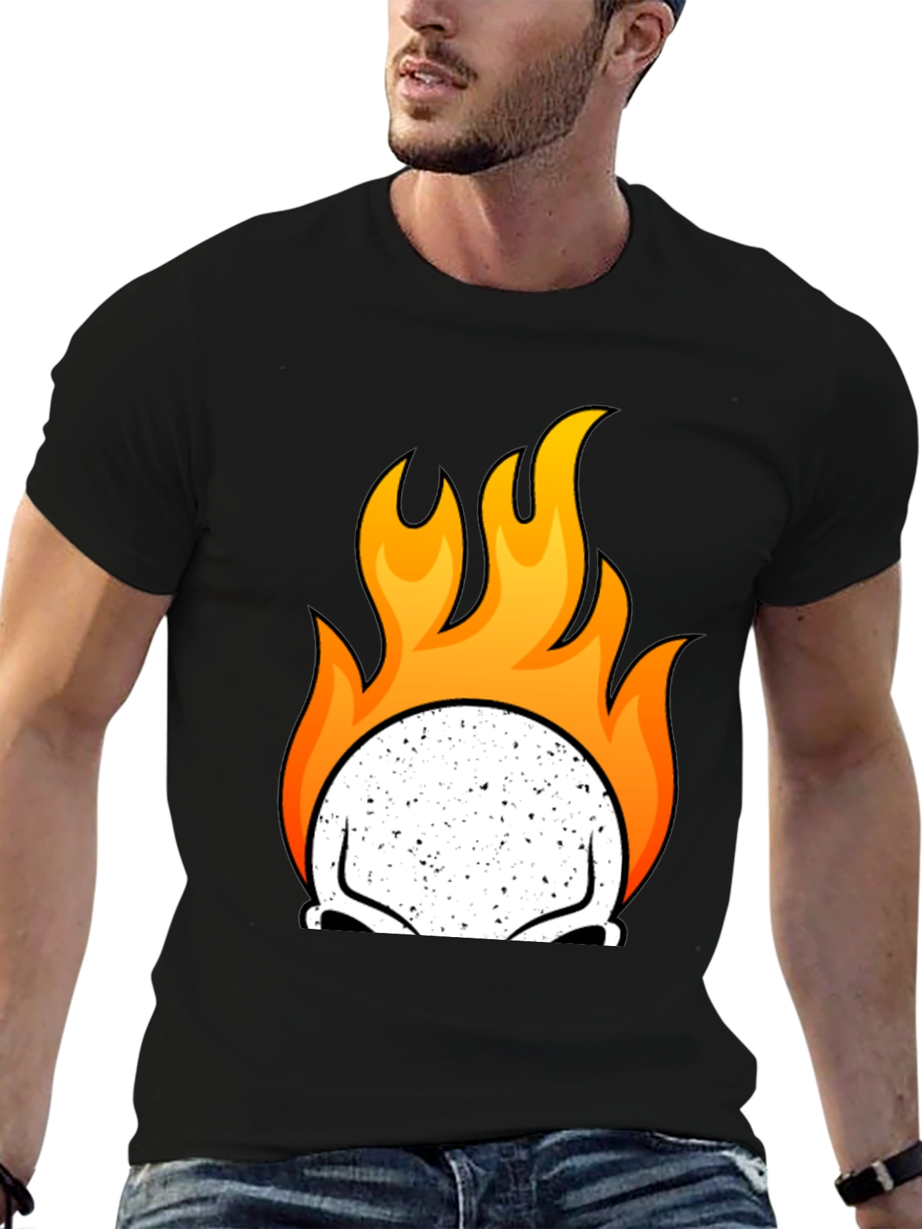 Flaming Skull Graphic Tee - Mens Black T-Shirt