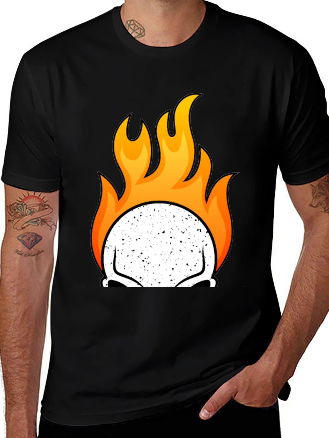 Flaming Skull Graphic Tee - Mens Black T-Shirt