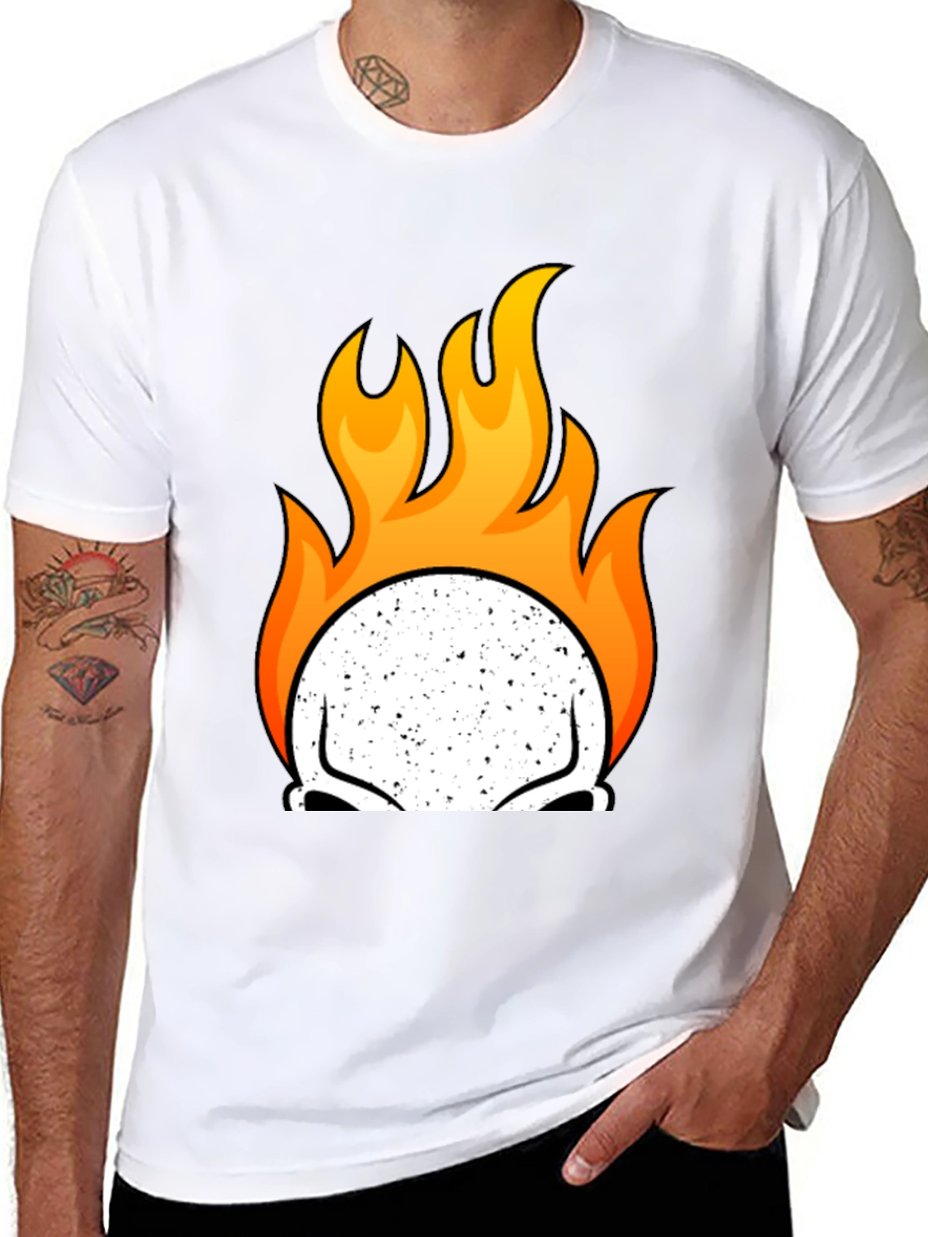 Flaming Skull Graphic Tee - Mens Black T-Shirt