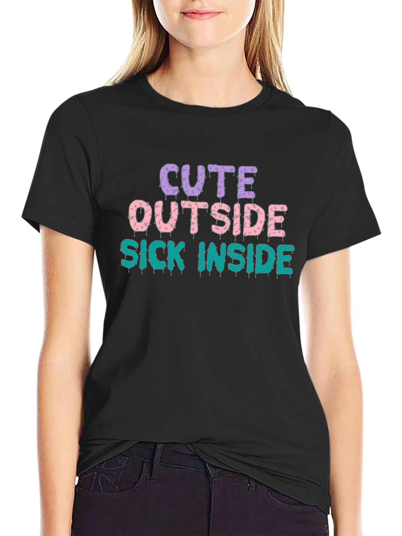 Cute Outside Sick Inside Black T-Shirt