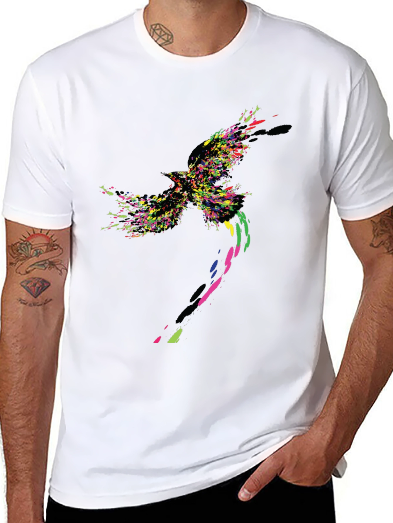 Abstract Bird Graphic Black T-Shirt