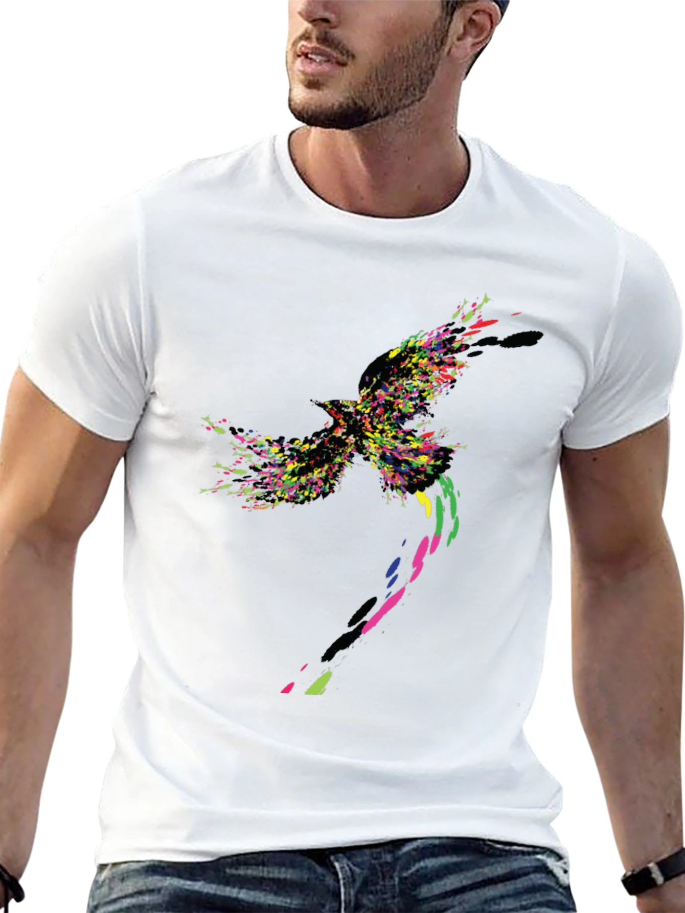 Abstract Bird Graphic Black T-Shirt