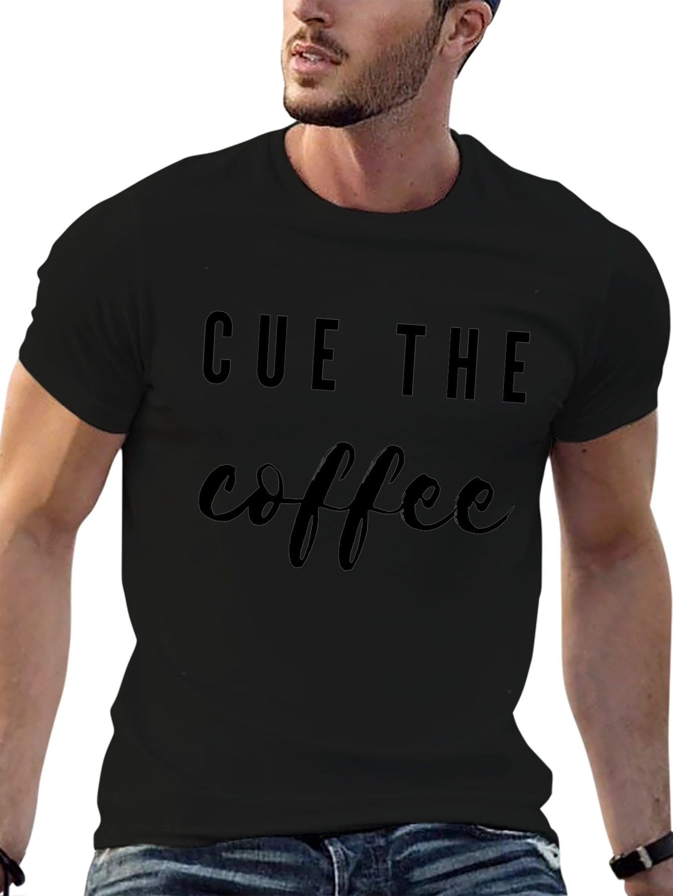 Cue The Coffee Graphic Tee - Black T-Shirt
