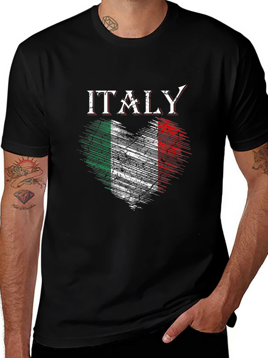 Italy Flag Heart Graphic Black T-Shirt
