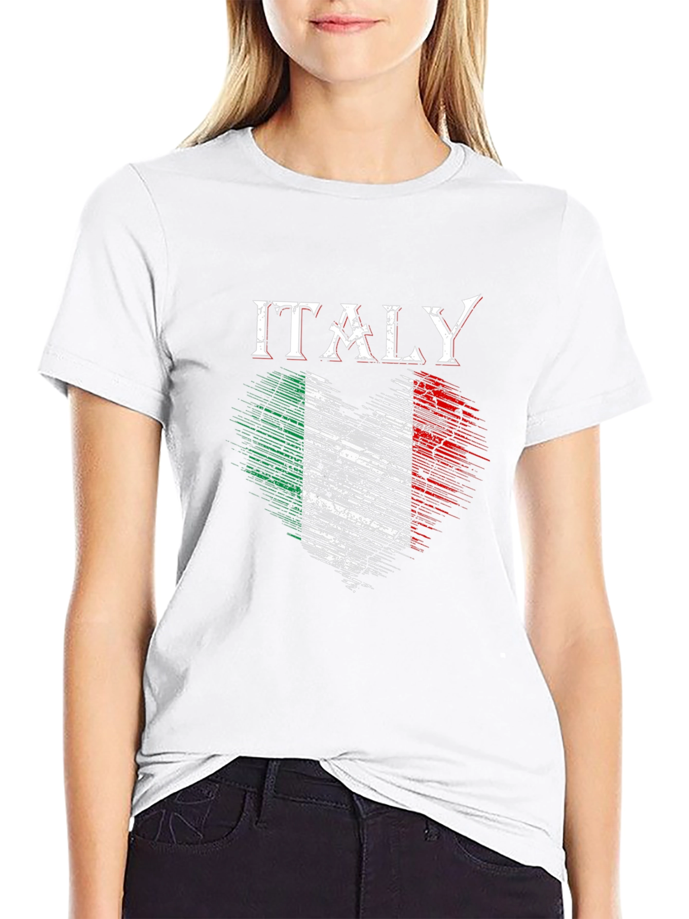 Italy Flag Heart Graphic Black T-Shirt