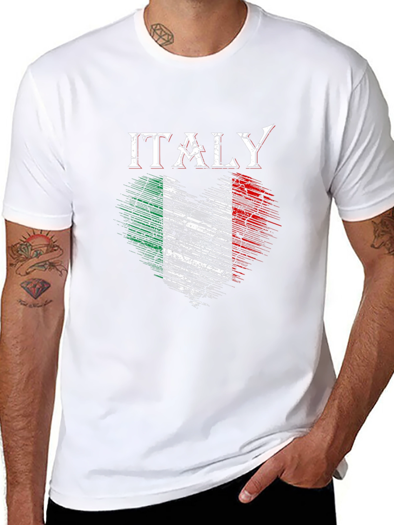 Italy Flag Heart Graphic Black T-Shirt