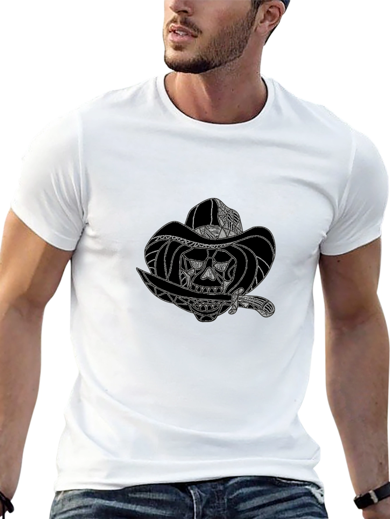 Skull Cowboy Graphic Black T-Shirt