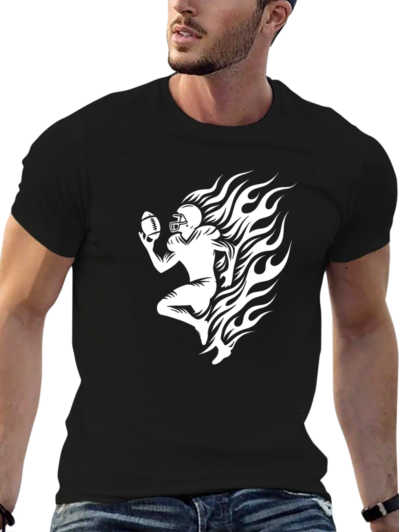 Football Player Fire Graphic T-Shirt