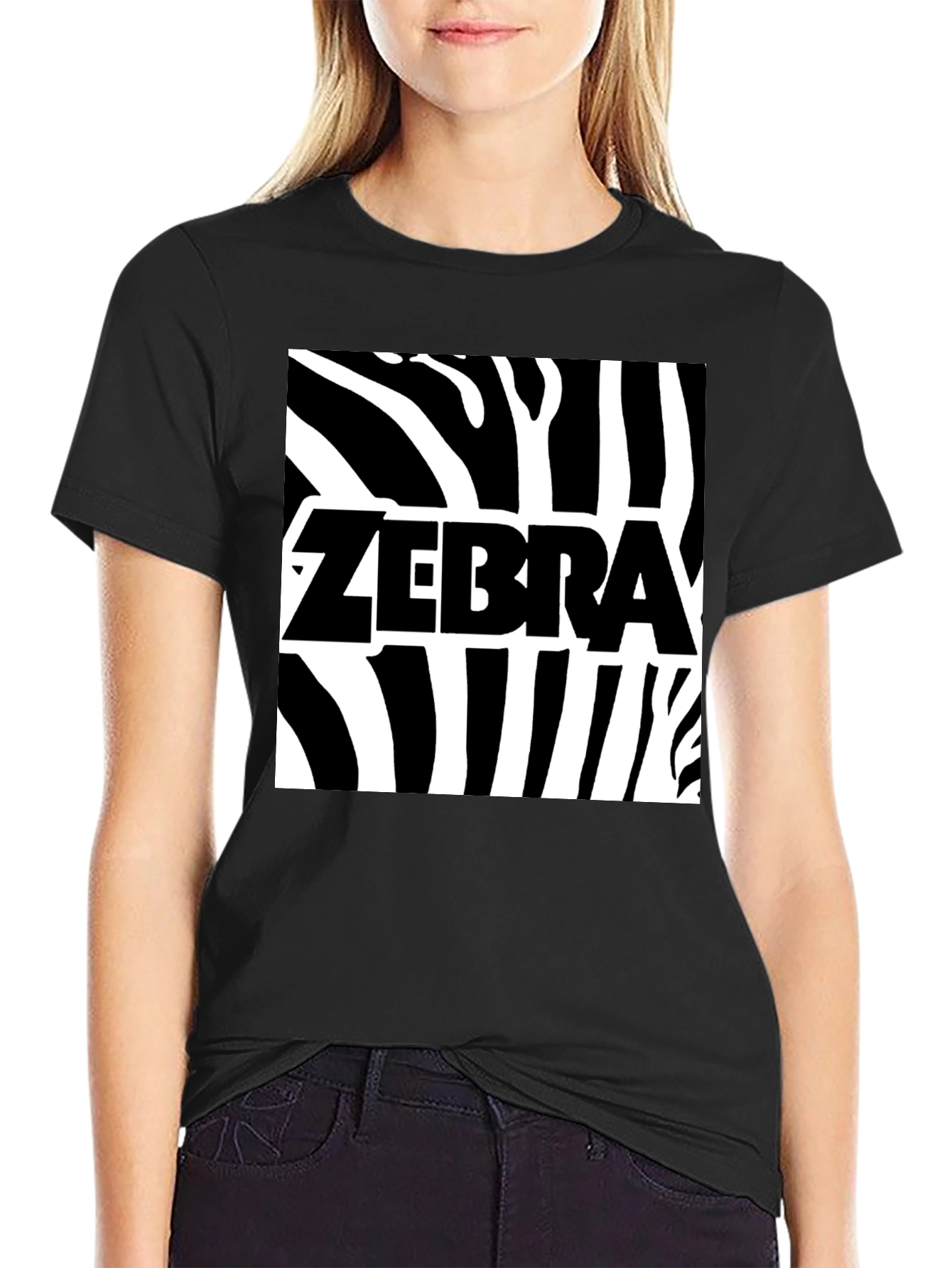 Zebra Print Graphic Tee - Black Cotton T-Shirt
