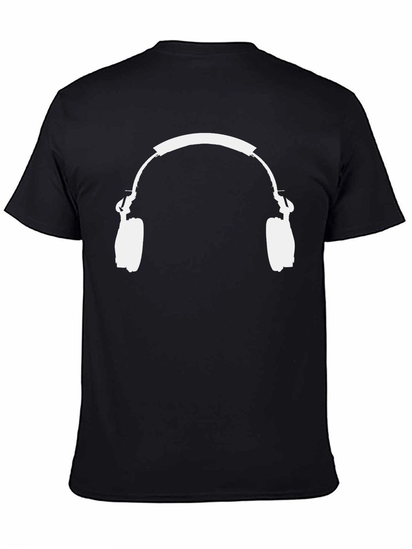 Black T-Shirt with White Headphones Graphic