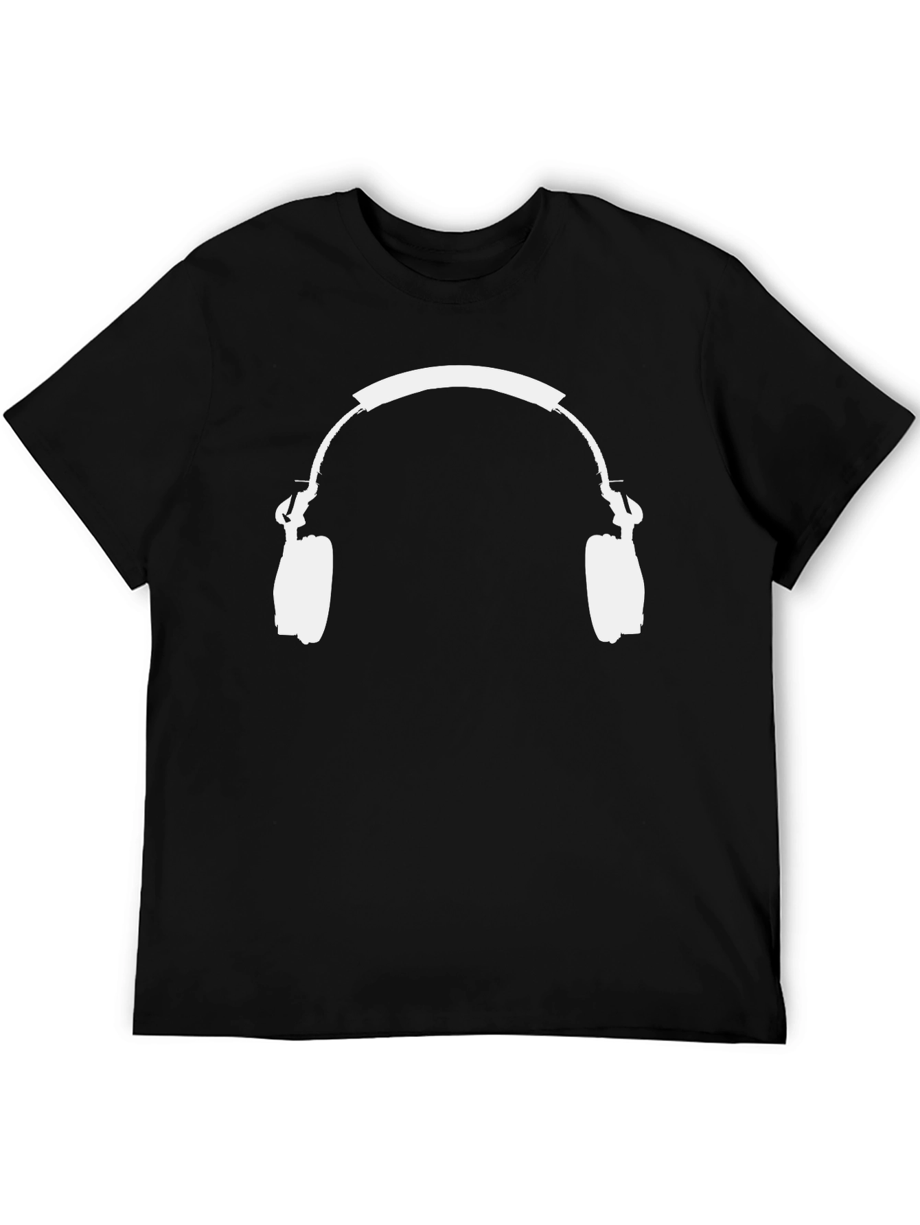 Black T-Shirt with White Headphones Graphic