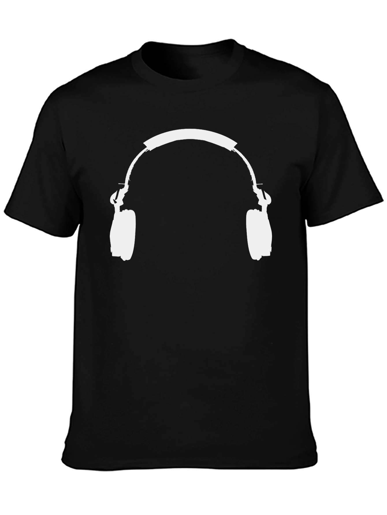 Black T-Shirt with White Headphones Graphic