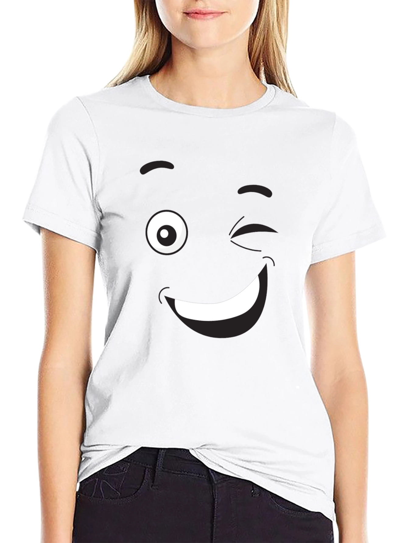 Winking Emoji Graphic Black T-Shirt