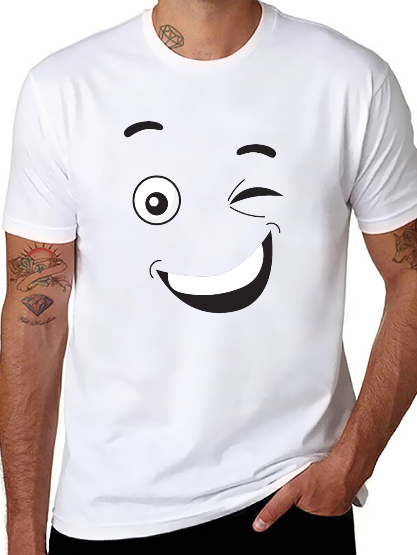 Winking Emoji Graphic Black T-Shirt