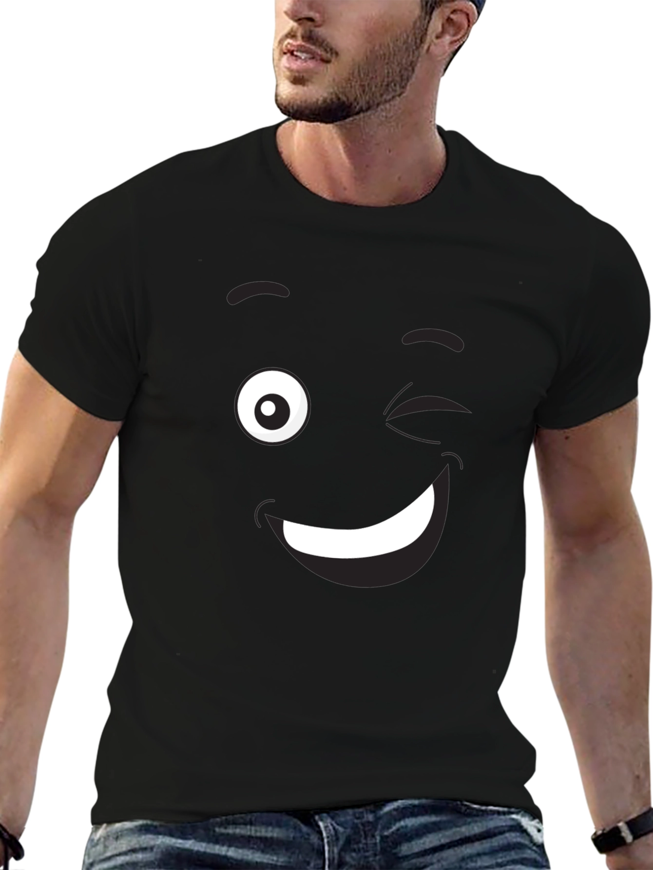 Winking Emoji Graphic Black T-Shirt