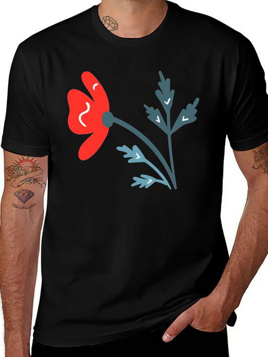 Floral Graphic Tee - Stylish Black Cotton T-Shirt