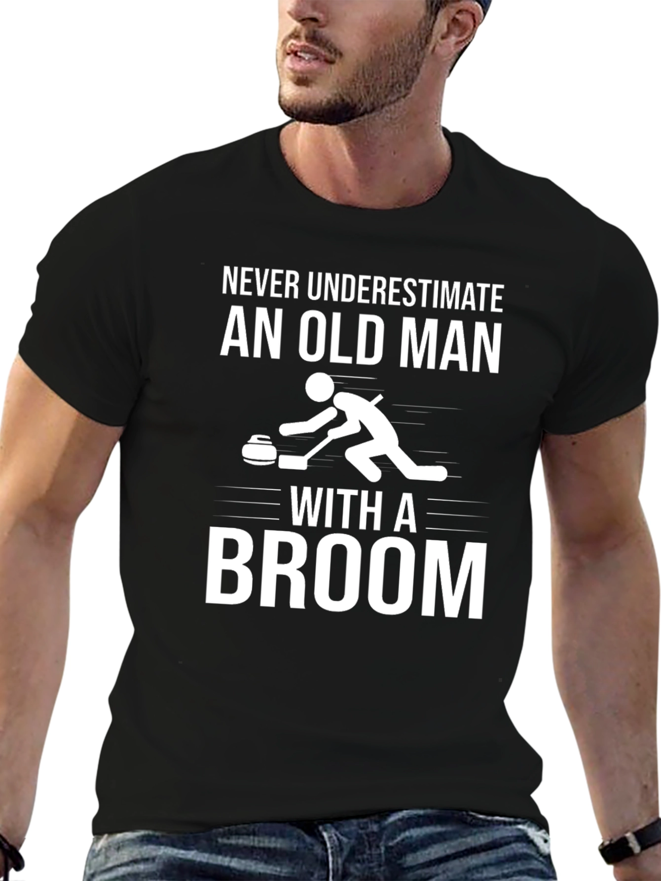 Never Underestimate Old Man With A Broom T-Shirt