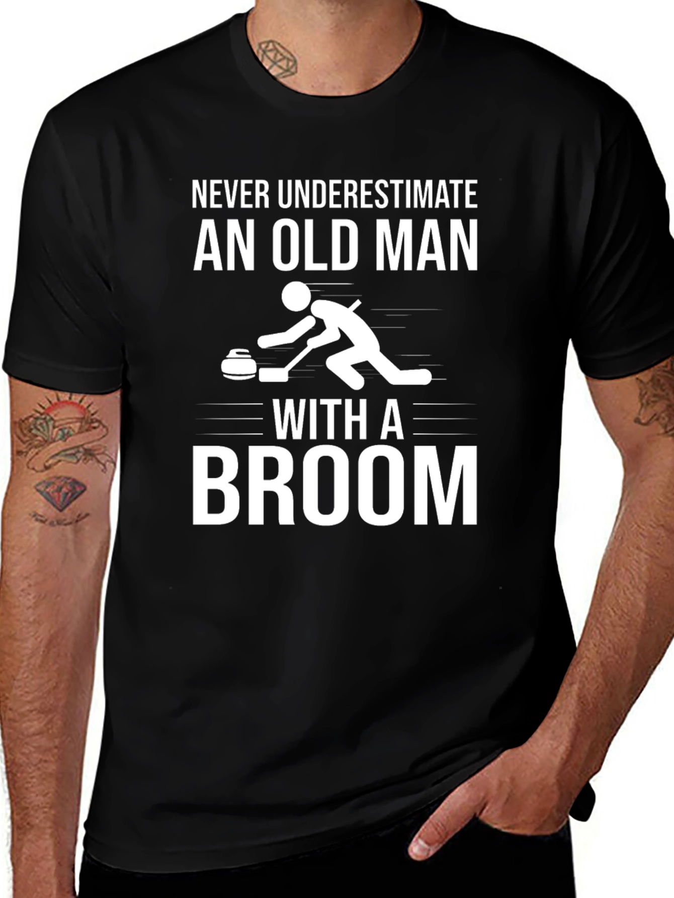 Never Underestimate Old Man With A Broom T-Shirt