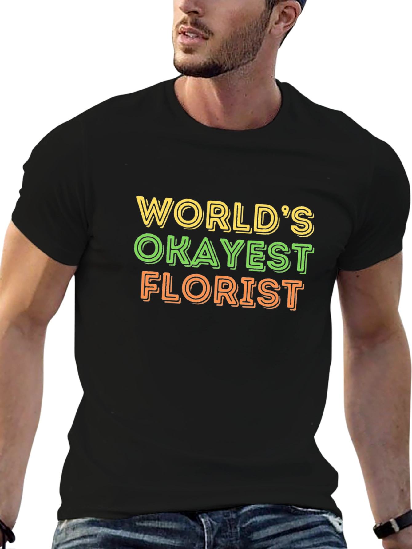 Worlds Okayest Florist Black Graphic T-Shirt