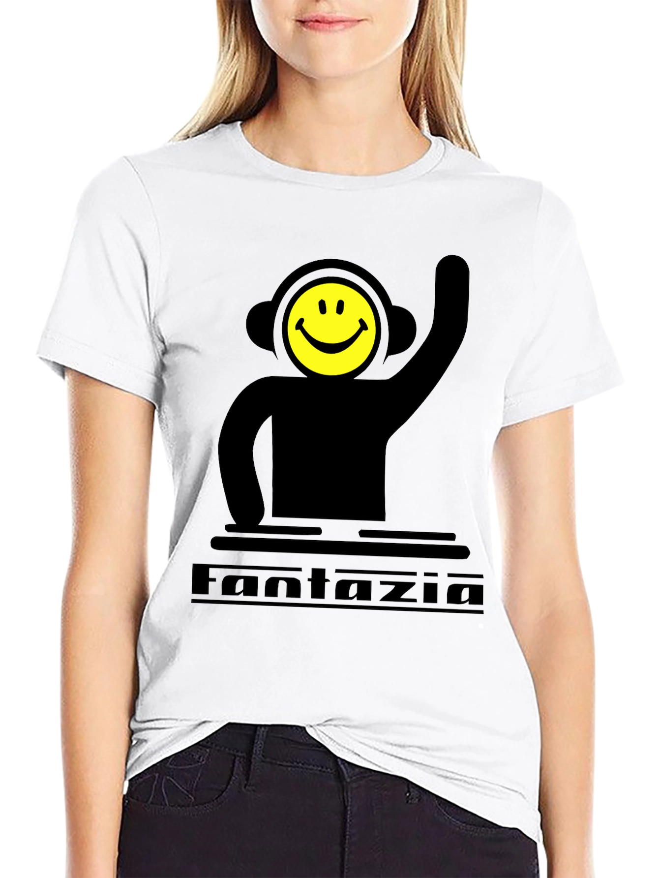 Fantazia DJ Smiley Face Graphic T-Shirt - Black