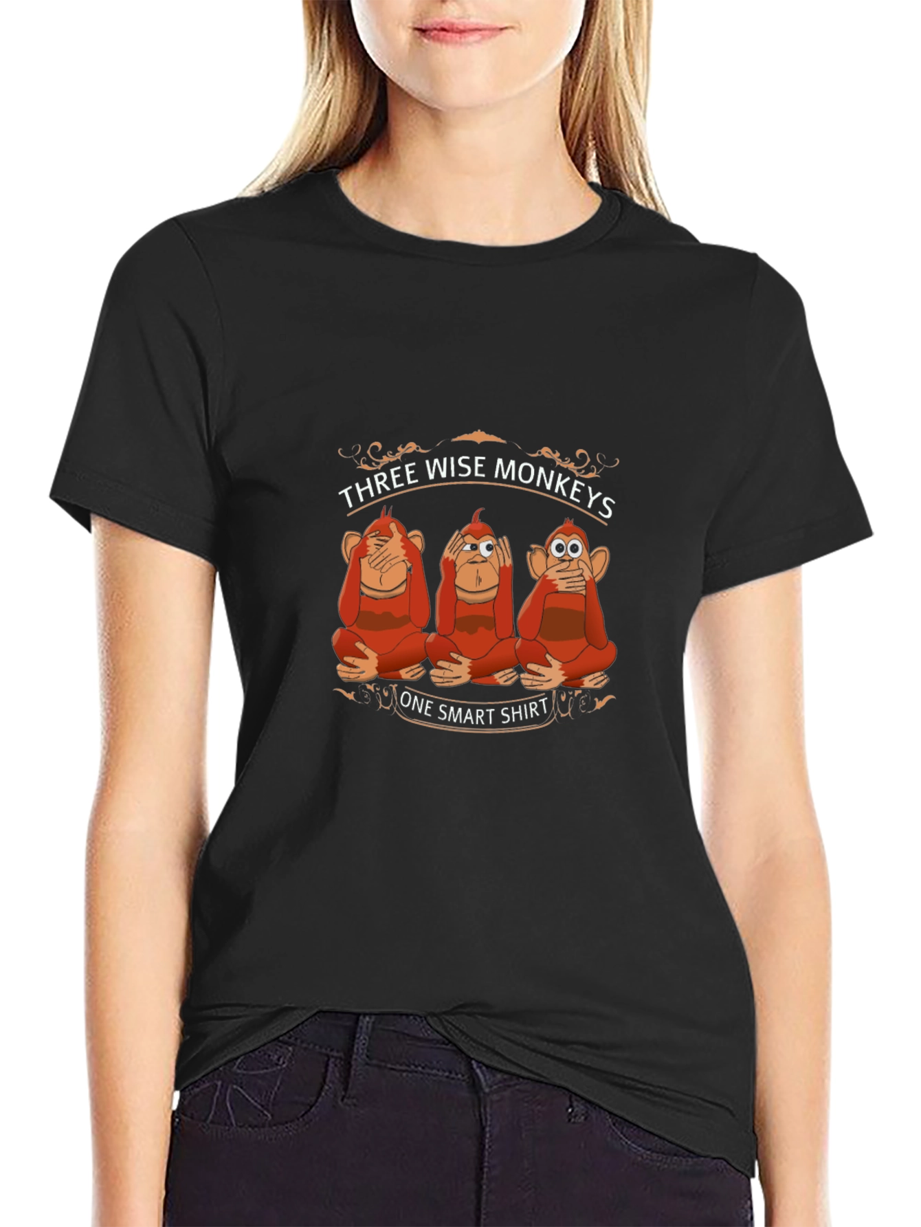 Three Wise Monkeys One Smart Shirt Black T-Shirt