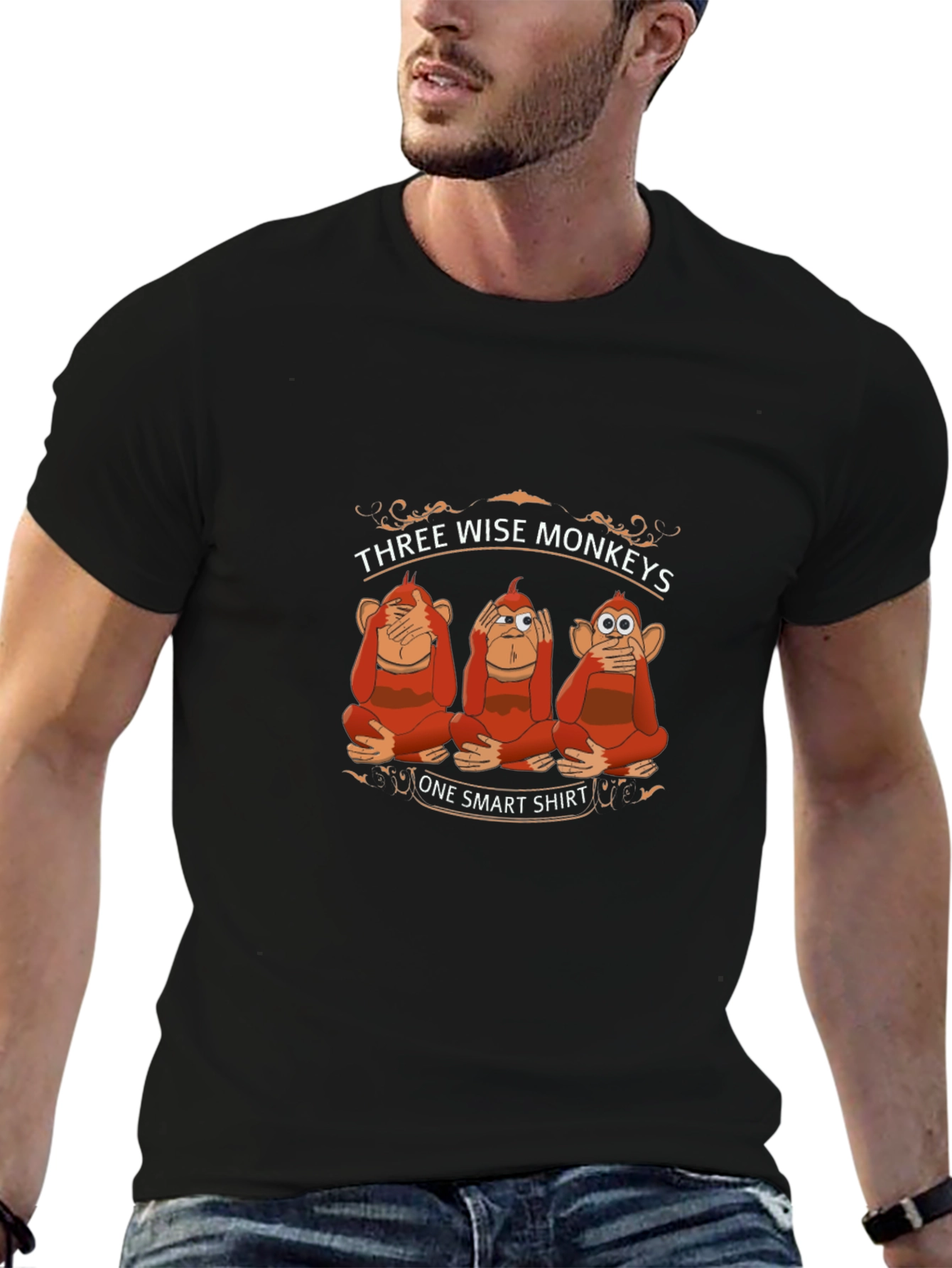 Three Wise Monkeys One Smart Shirt Black T-Shirt