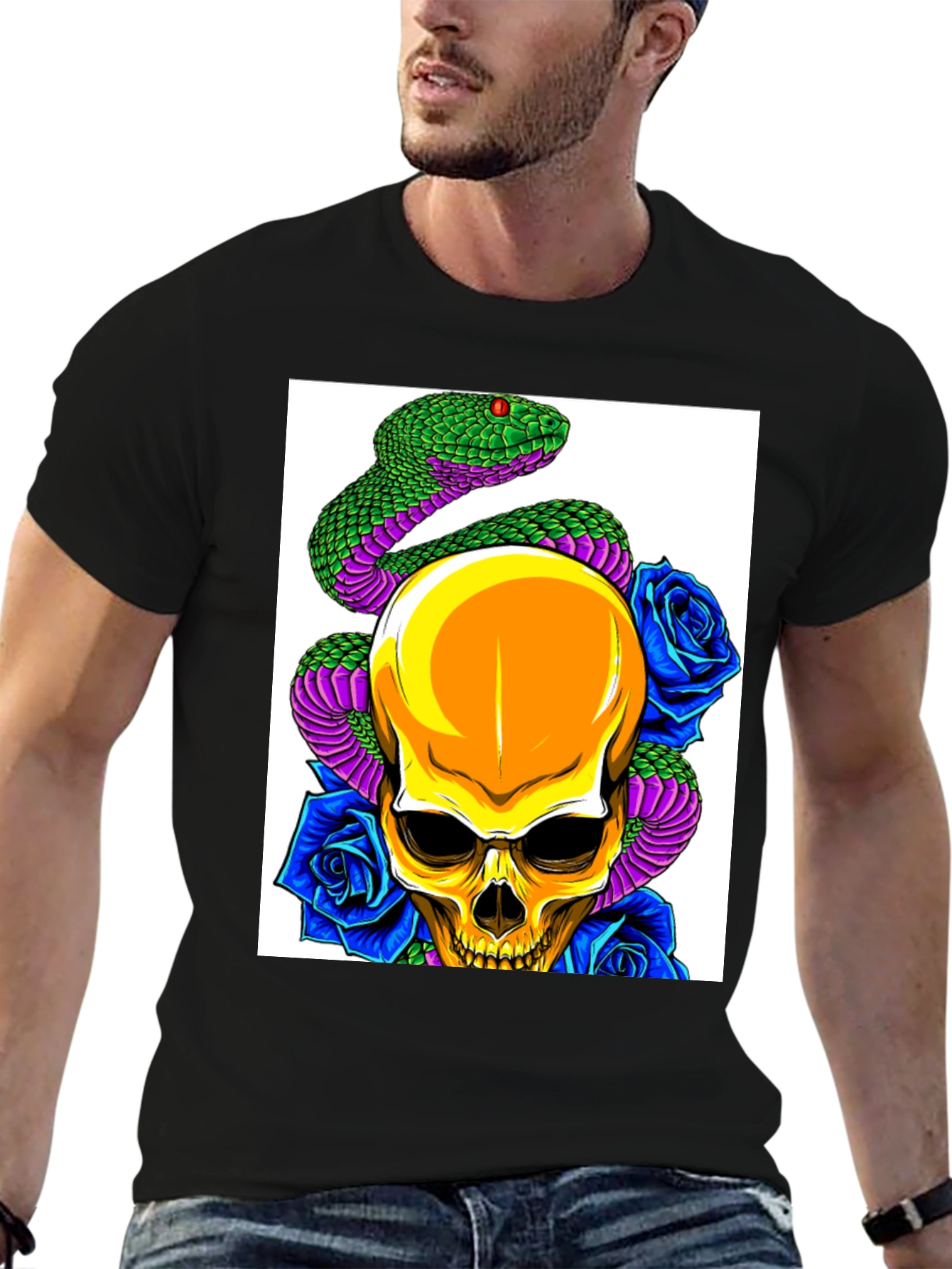 Skull Snake Rose Graphic Tee