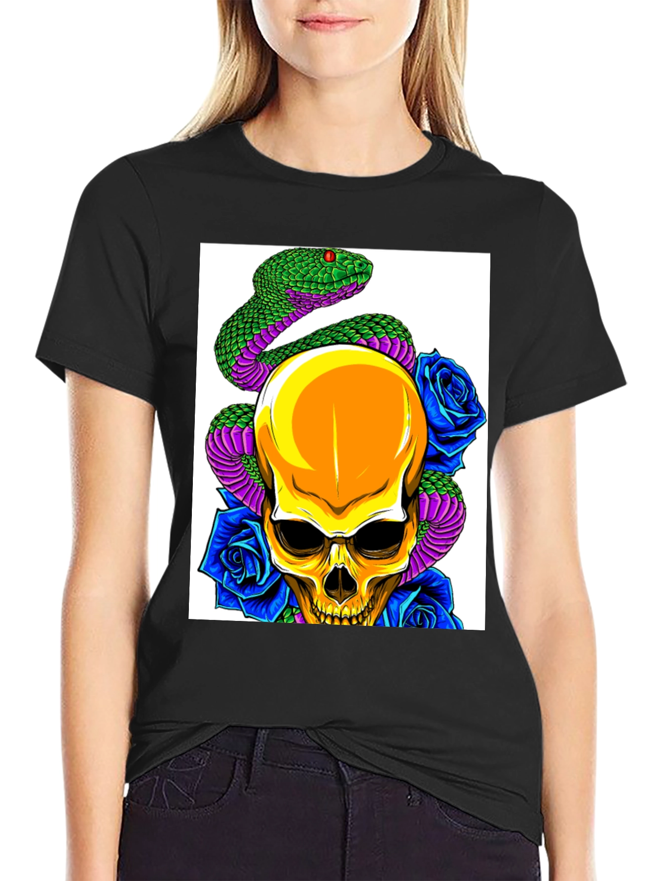 Skull Snake Rose Graphic Tee