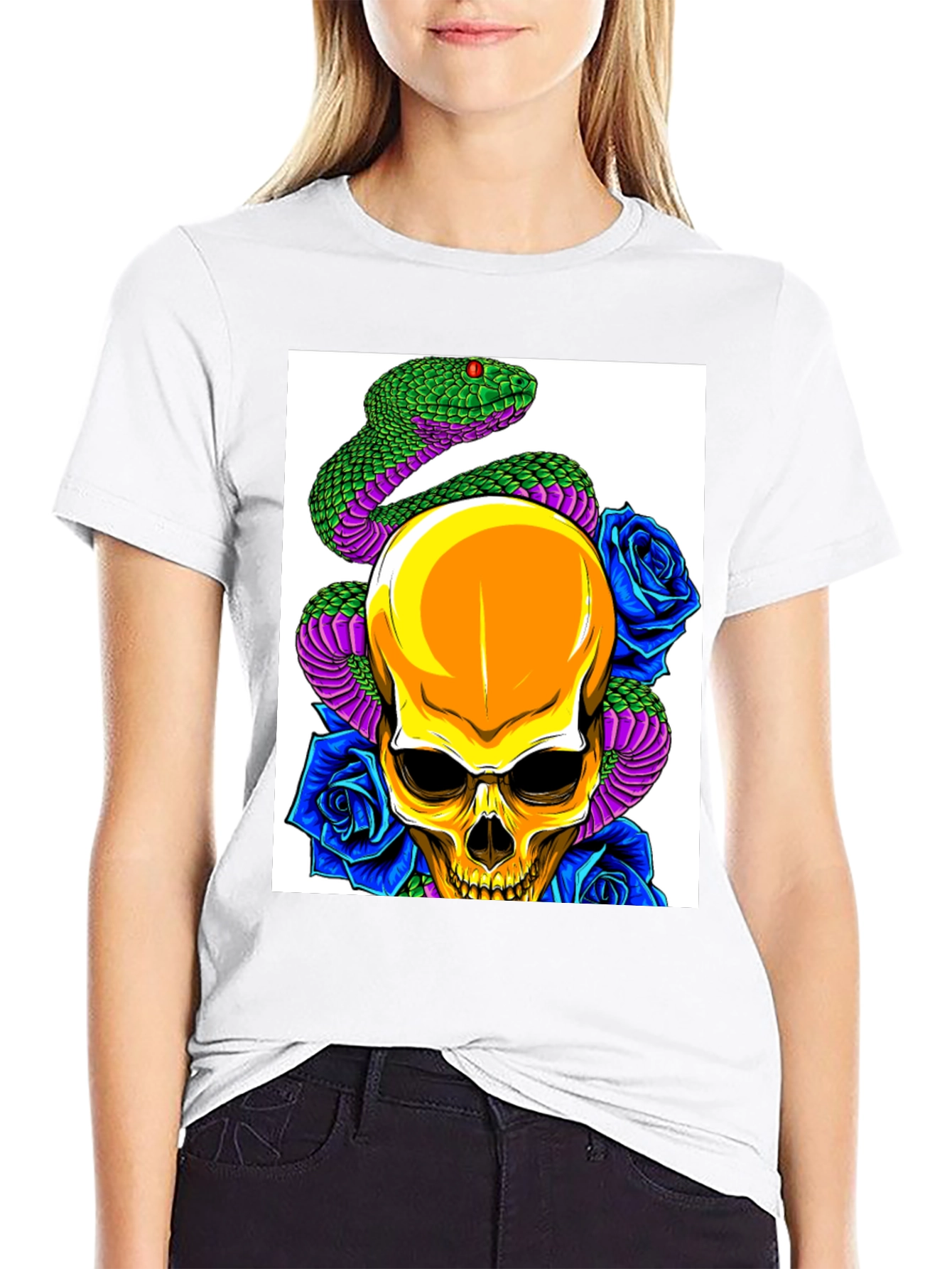 Skull Snake Rose Graphic Tee