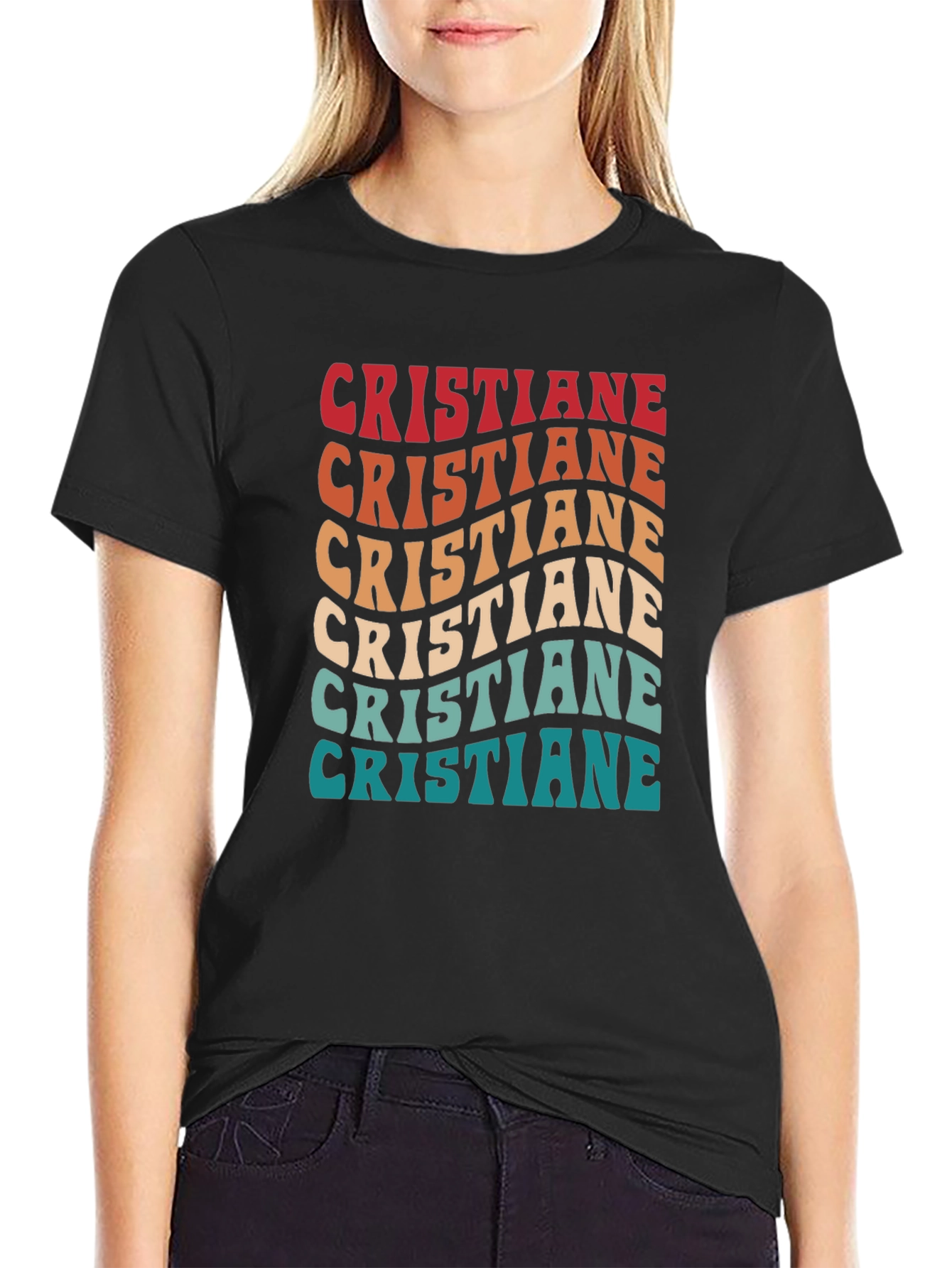 Cristiane Retro Wavy Text Graphic T-Shirt