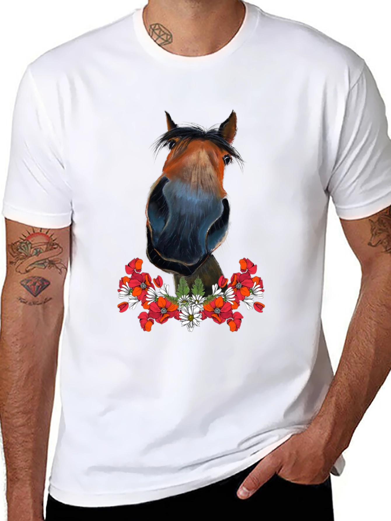Horse Floral T-Shirt - Mens Graphic Tee