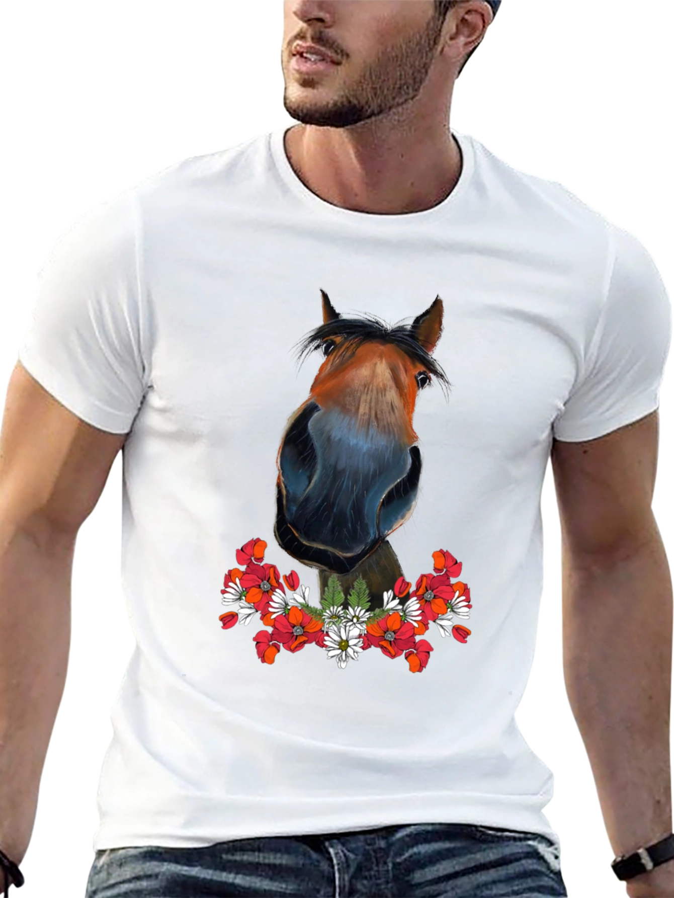 Horse Floral T-Shirt - Mens Graphic Tee