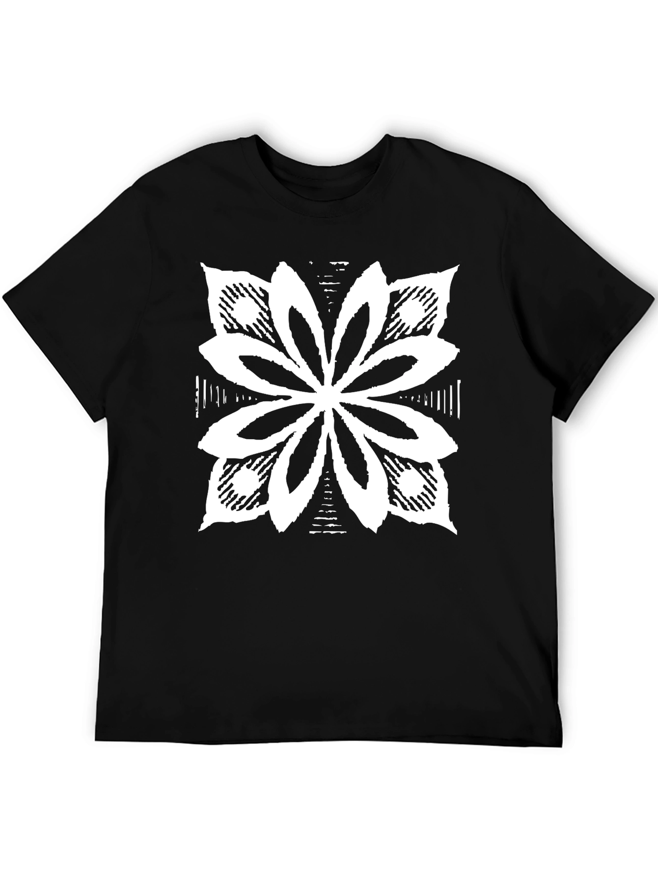Black T-Shirt with White Floral Graphic
