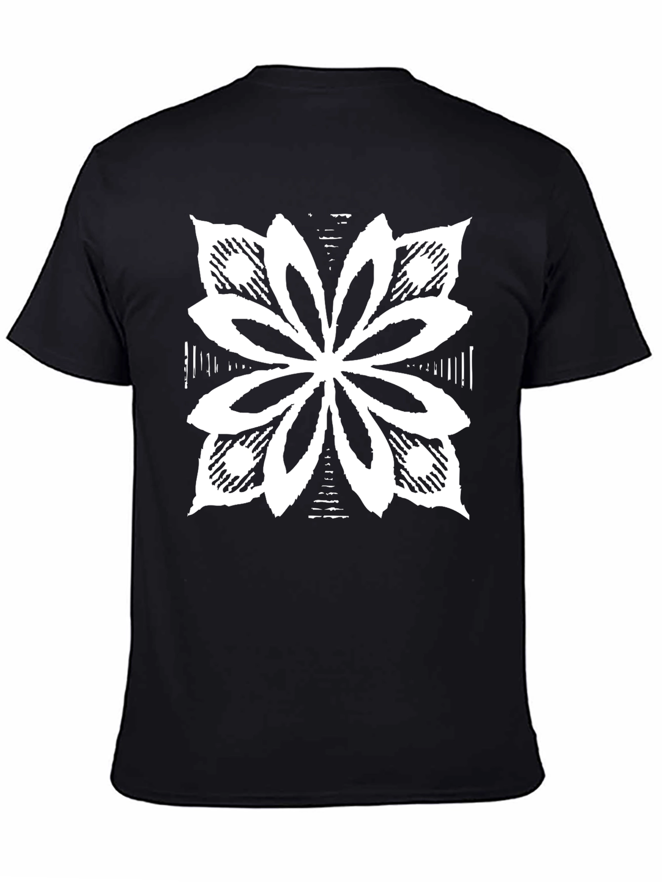 Black T-Shirt with White Floral Graphic