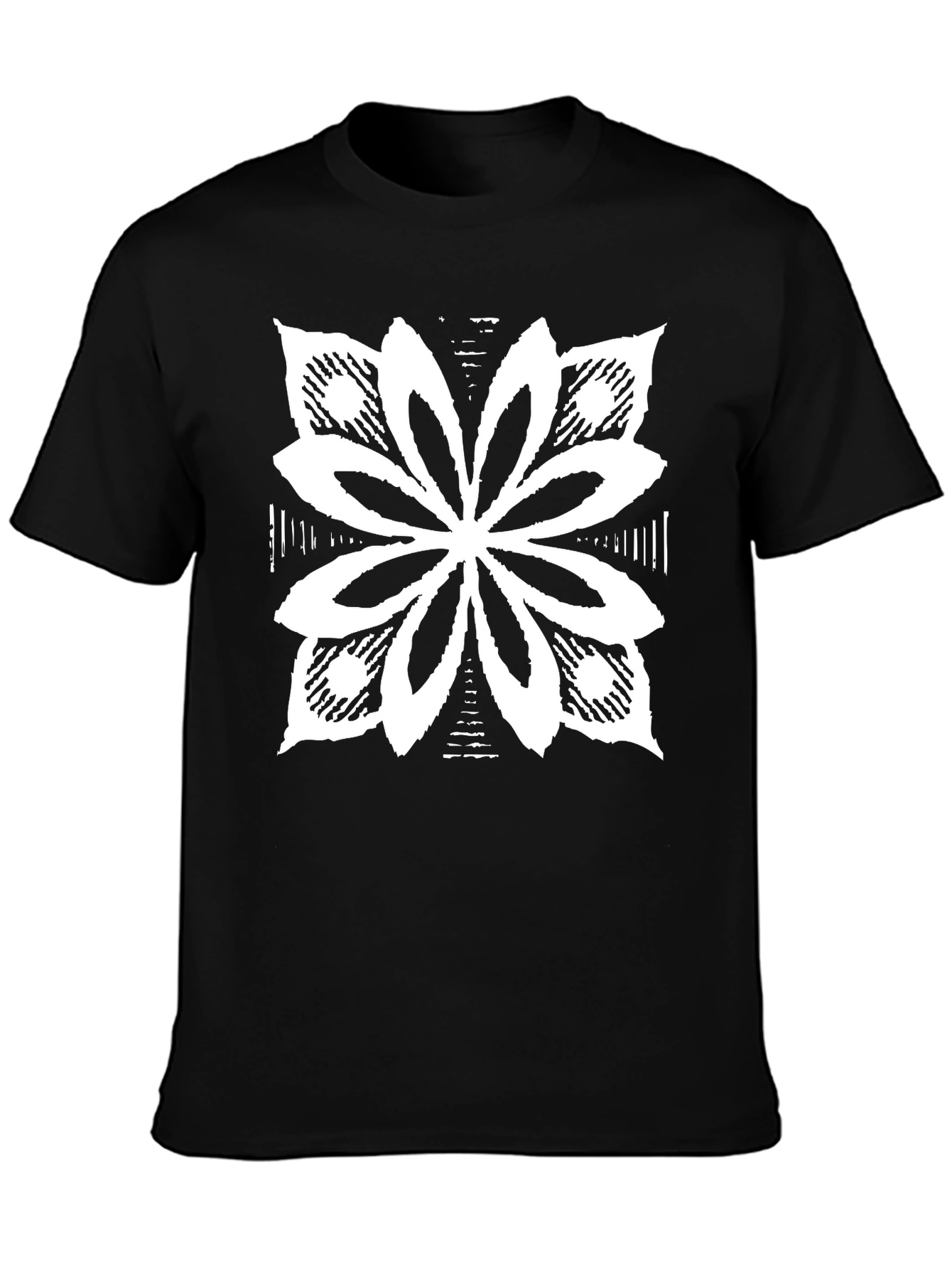 Black T-Shirt with White Floral Graphic