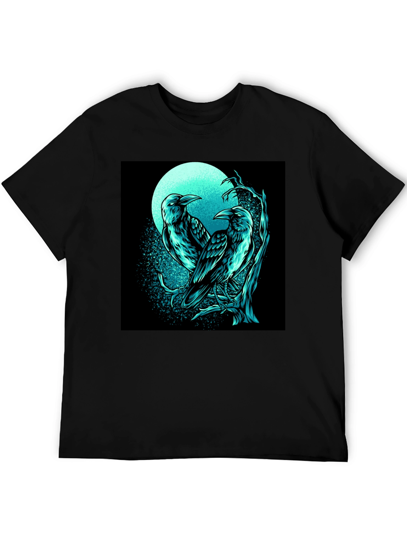 Raven Moon Graphic Tee - Black Cotton T-Shirt
