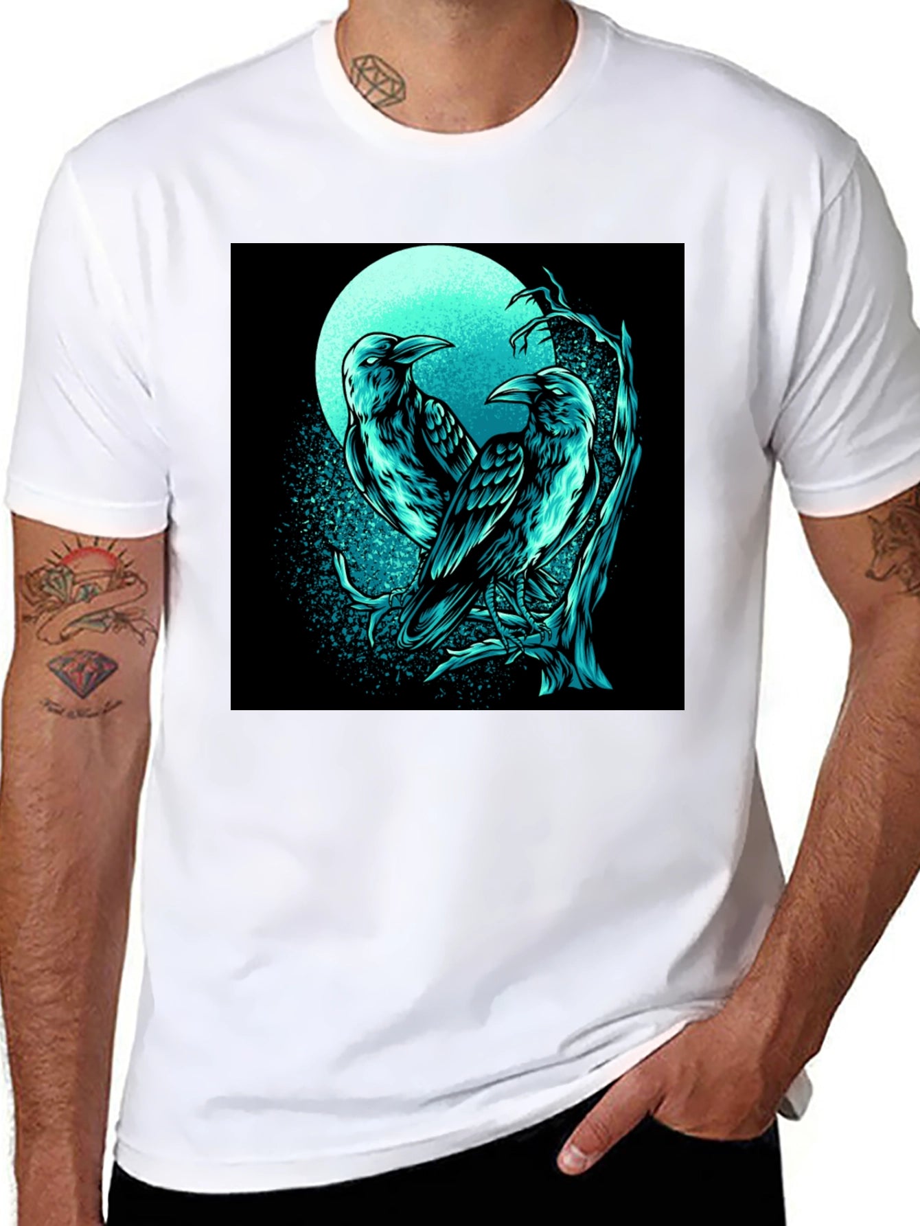 Raven Moon Graphic Tee - Black Cotton T-Shirt