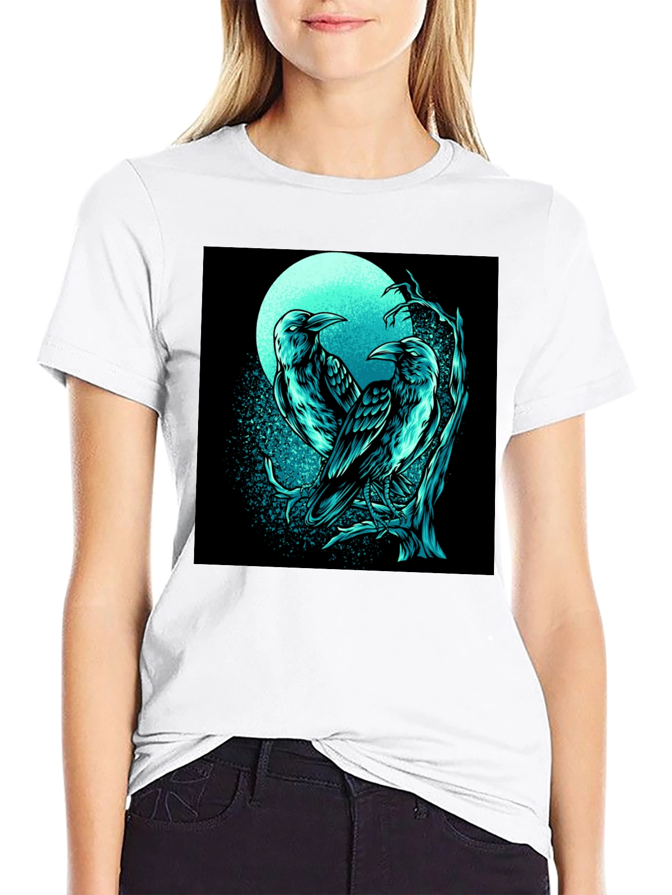 Raven Moon Graphic Tee - Black Cotton T-Shirt