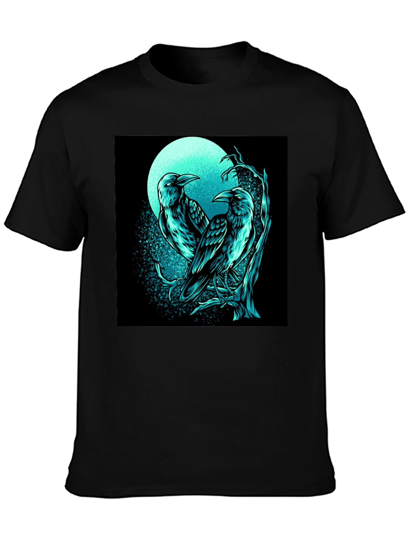 Raven Moon Graphic Tee - Black Cotton T-Shirt