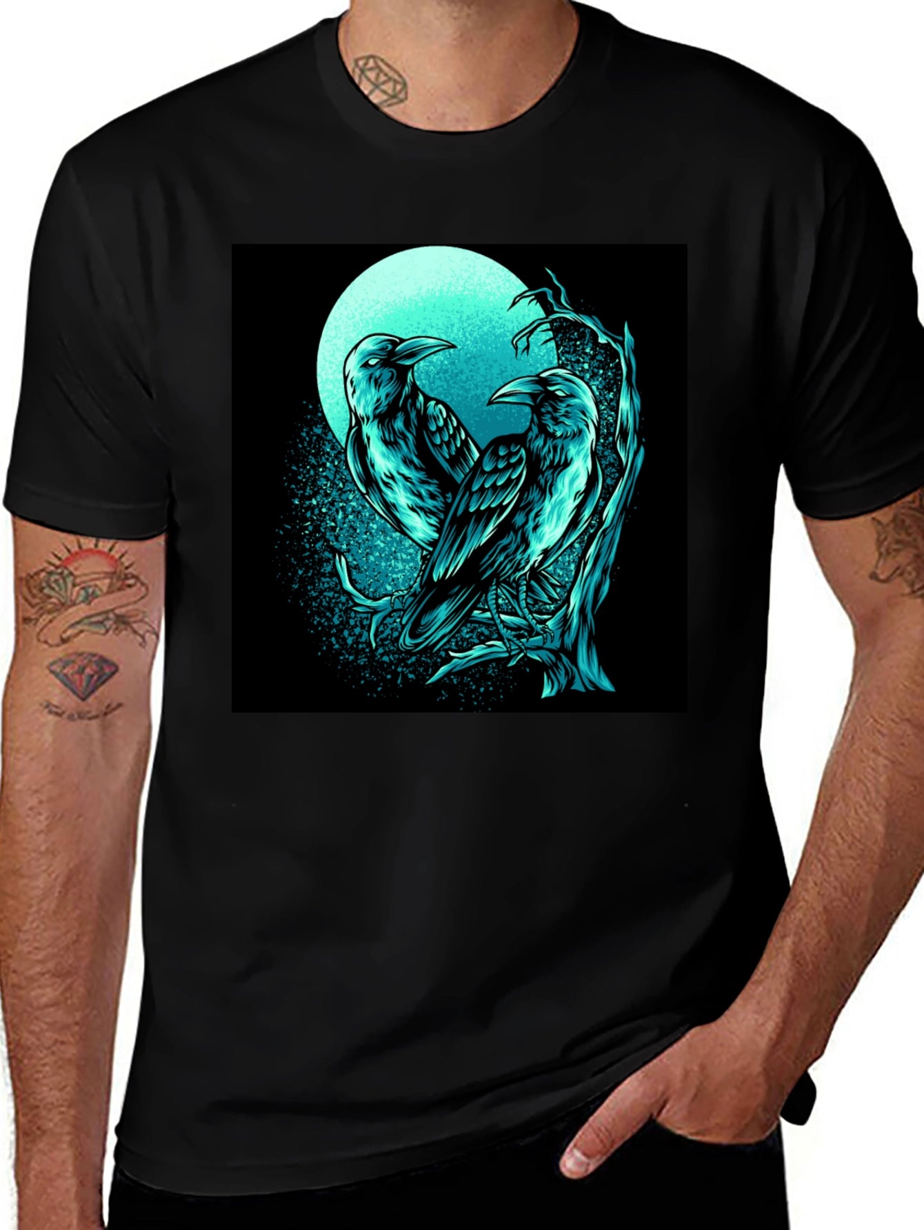 Raven Moon Graphic Tee - Black Cotton T-Shirt