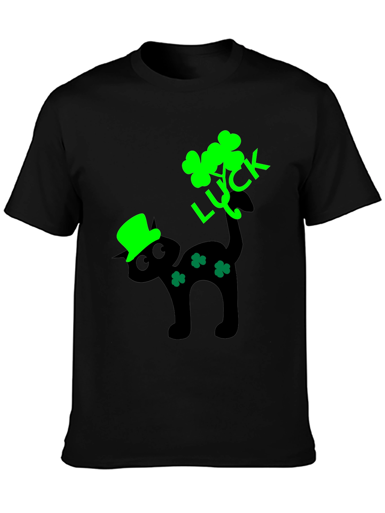 Lucky Cat St. Patricks Day Black T-Shirt