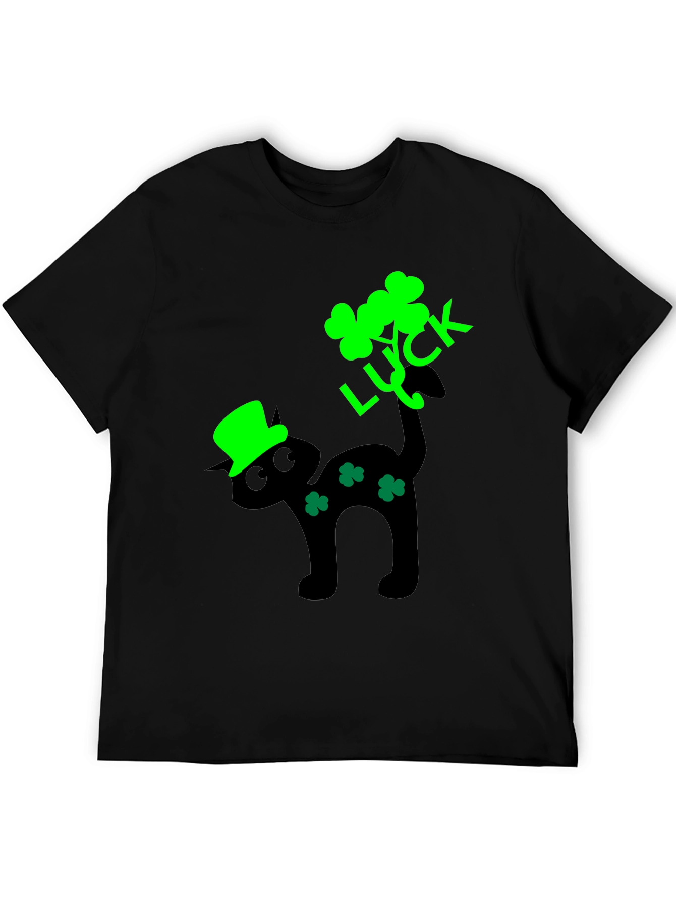 Lucky Cat St. Patricks Day Black T-Shirt