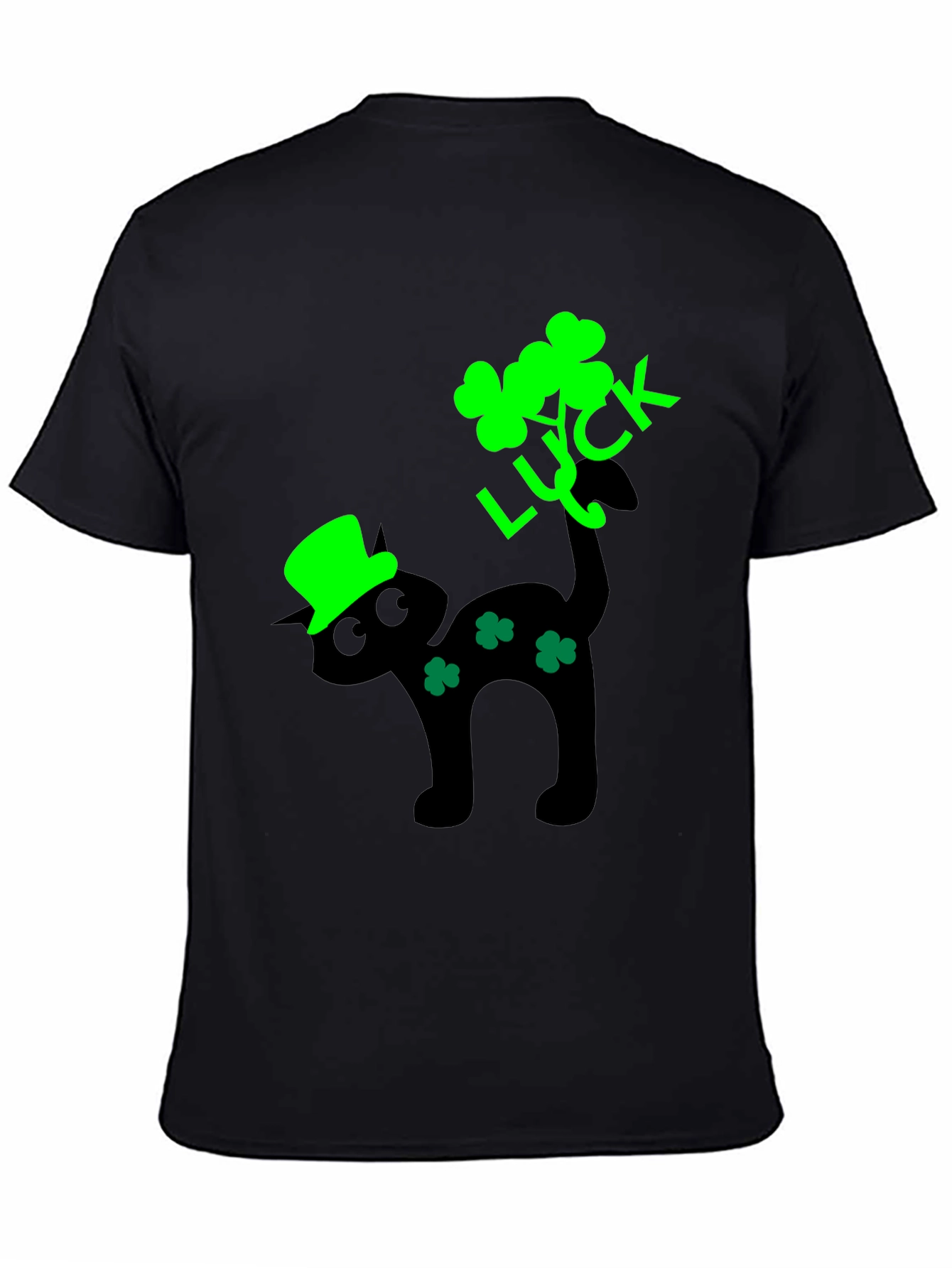 Lucky Cat St. Patricks Day Black T-Shirt
