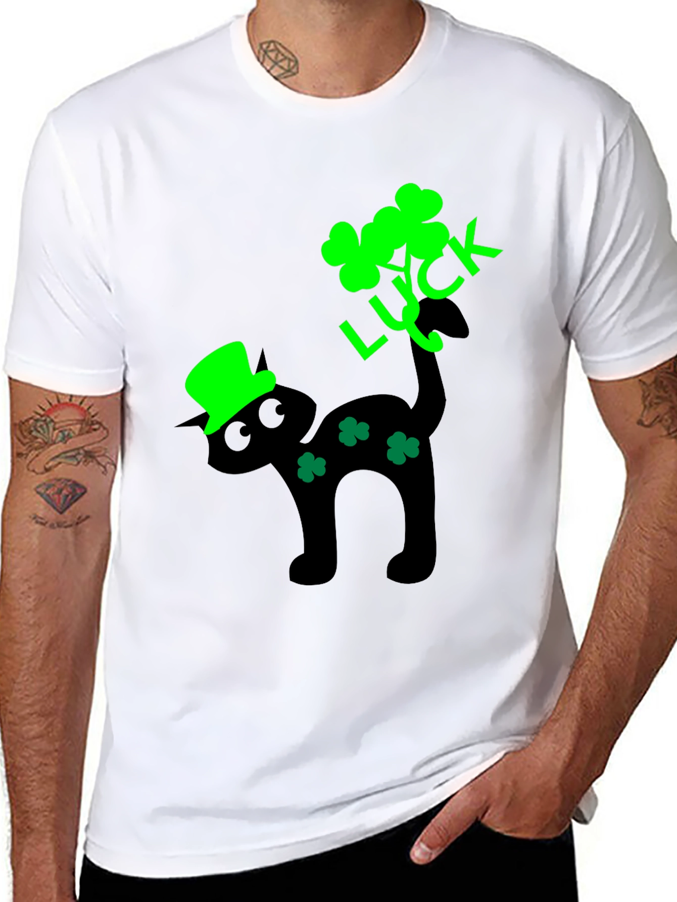 Lucky Cat St. Patricks Day Black T-Shirt