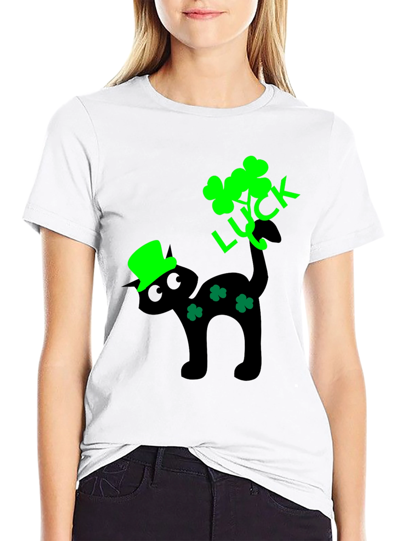 Lucky Cat St. Patricks Day Black T-Shirt