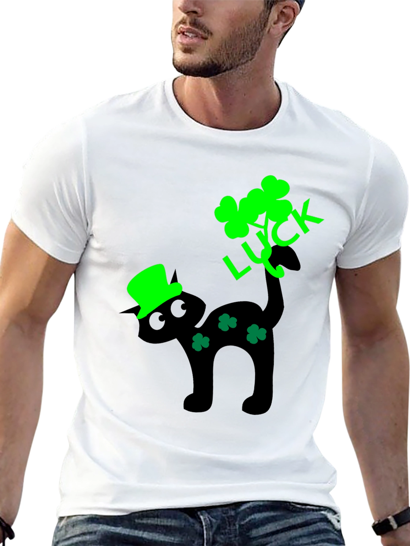 Lucky Cat St. Patricks Day Black T-Shirt