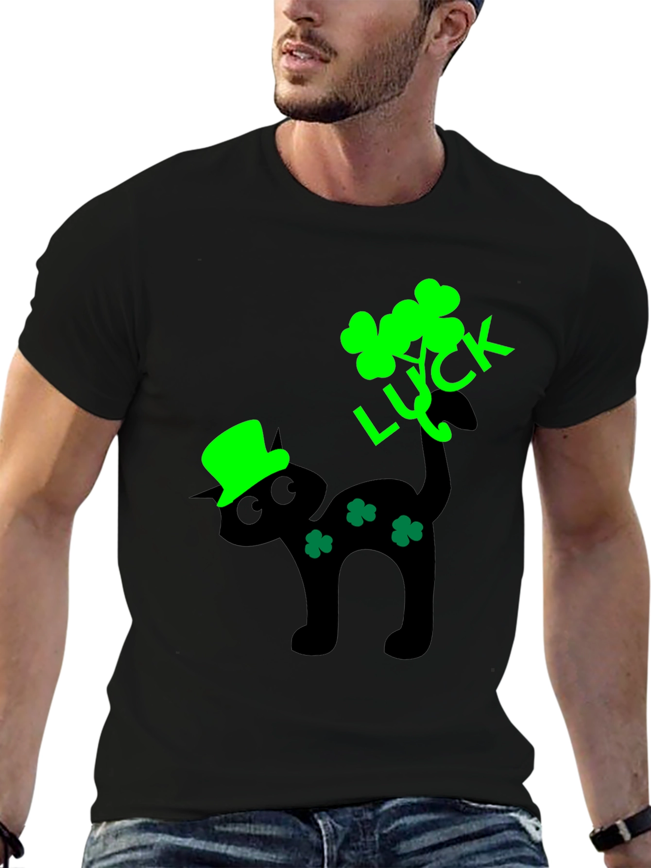 Lucky Cat St. Patricks Day Black T-Shirt